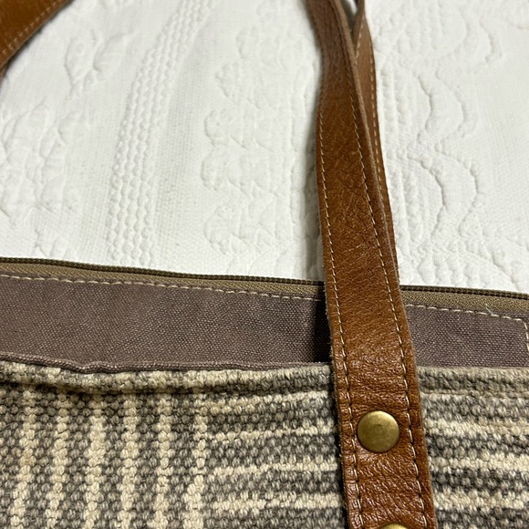 Myra Bag Upcycled Gray and Brown Large Purse/Handbag - Picture 9 of 14